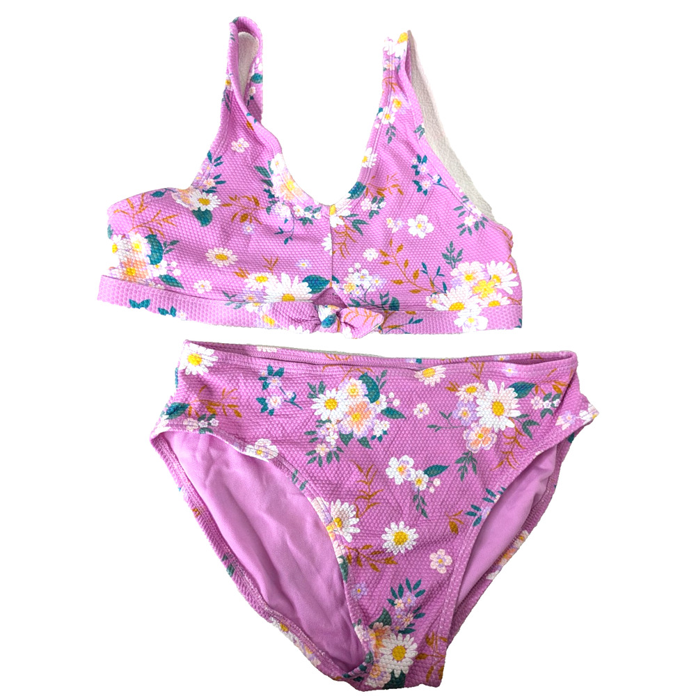 Art Class Girls 2 Piece Keyhole Bikini Pink Daisies XL Swimwear